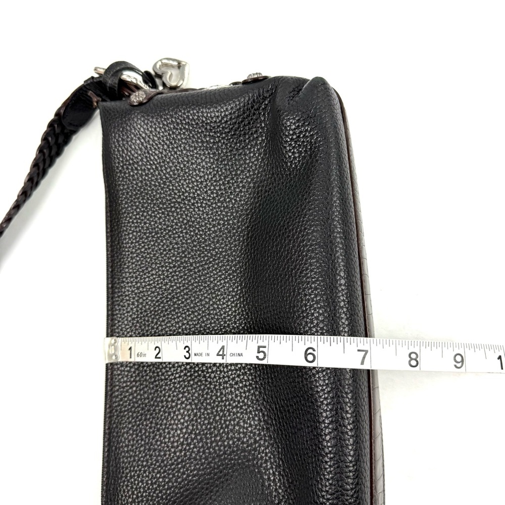 Brighton Handbag Black Brown Leather Shoulder Bag Purse Bag Charm Silver Accent - Picture 14 of 16